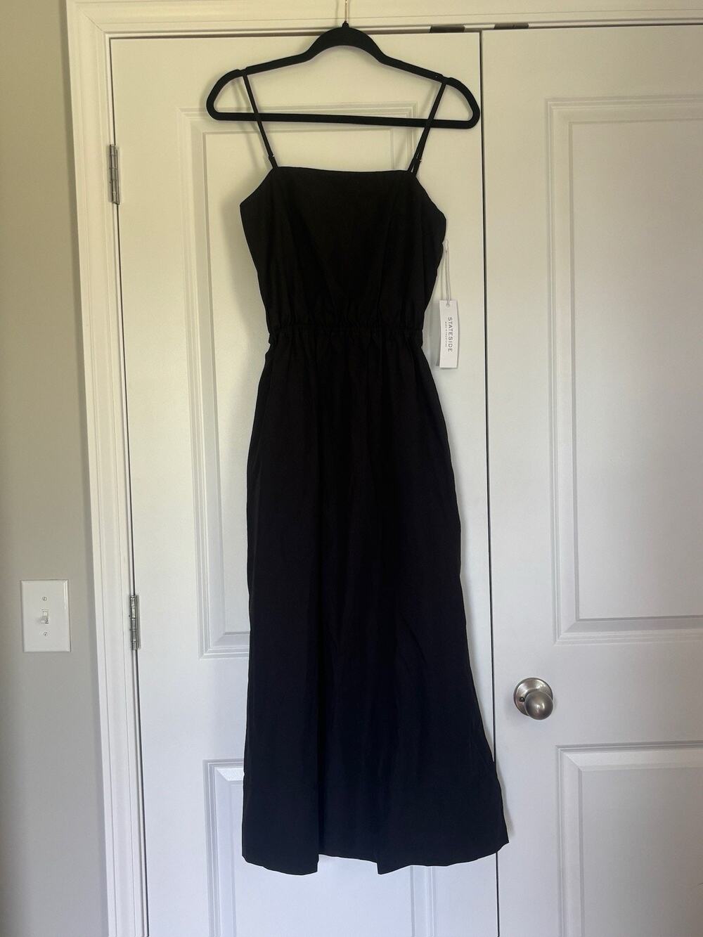 Stateside Structured Poplin Open Back Midi Cotton Dress Size Medium Minimalist
